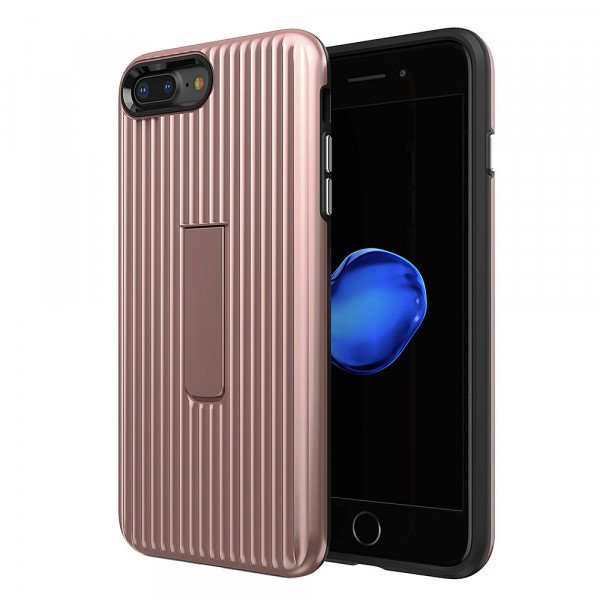 Wholesale Apple iPhone 8 Plus / 7 Plus Cabin Carbon Style Stand Case (Rose Gold)